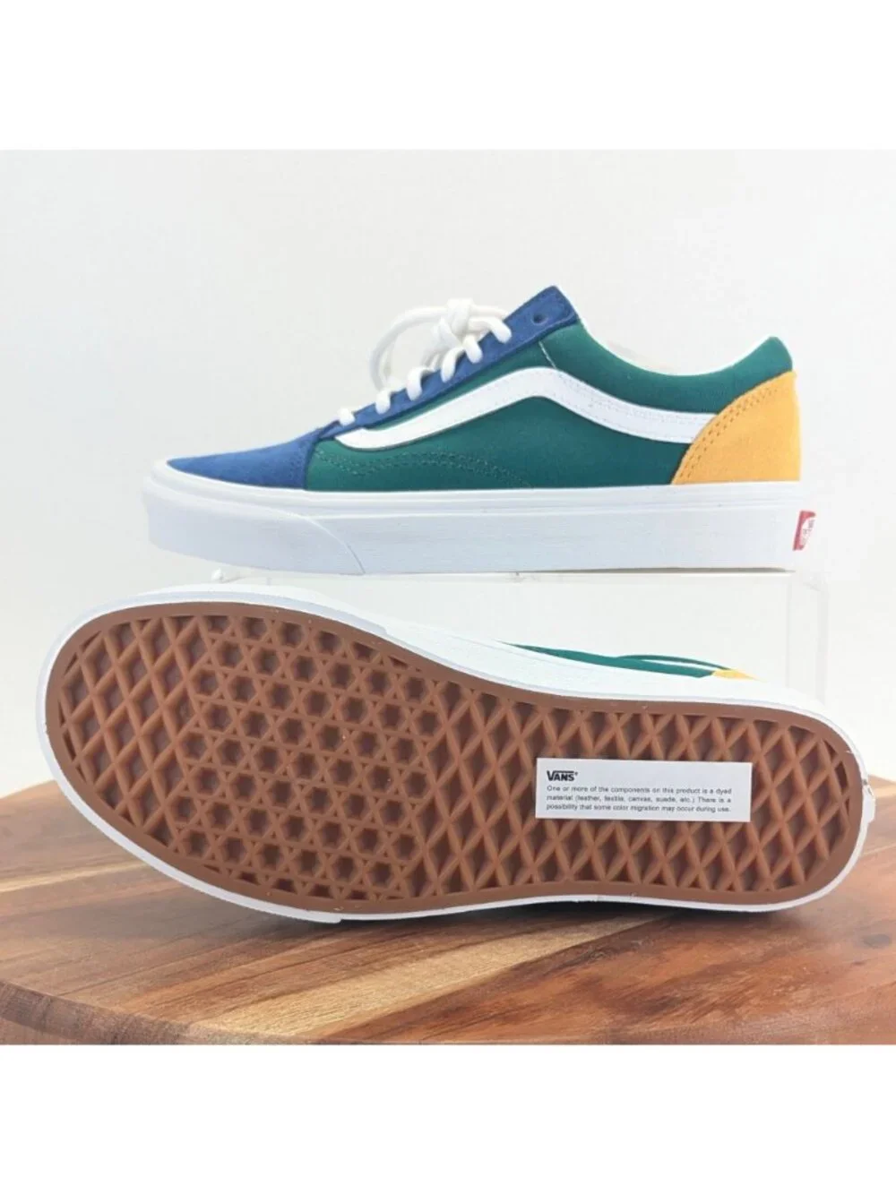 Vans Old Skool Low Sneakers Green Blue Yellow Colorblock Mens 5 Womens 6.5 NWT